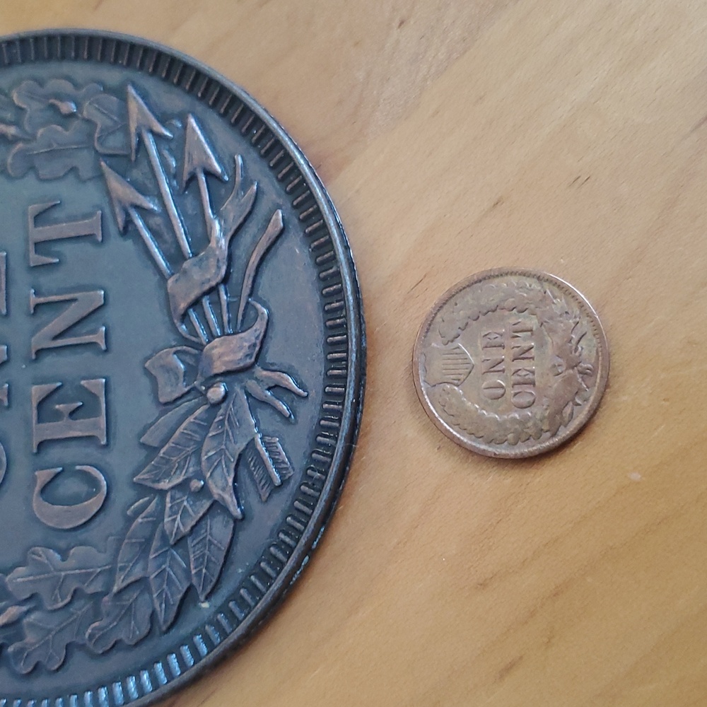 VINTAGE US 1877 REPRODUCTION 3" NOVELTY INDIAN HEAD, METAL MEDALLION - Picture 6 of 8
